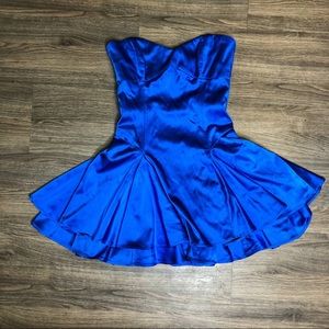 Sapphire Blue Strapless Silky Fit Flare Dress